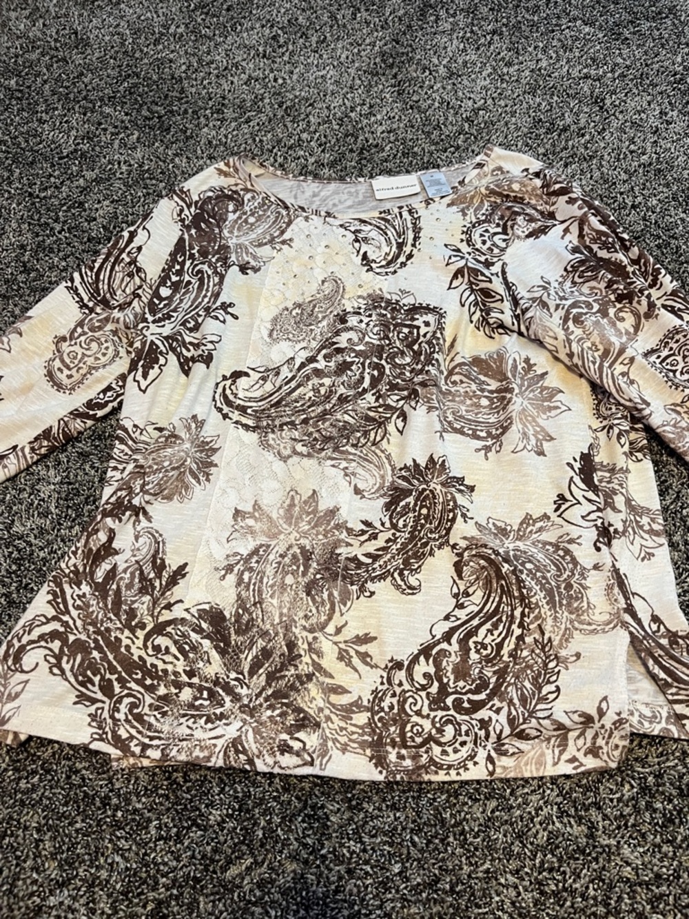 Paisley Print Long Sleeve Women’s Top - Brown/Cream Alfred Dunner